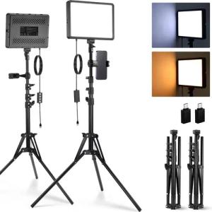 Neewer Videoleuchte BP300 2x LED Videolicht Panel, Bi Color Dimmbare, mit 150cm Stativ, Telefonhalter, 2700 - 6500K, 850Lux, Dauerlicht Fotolicht für Studio