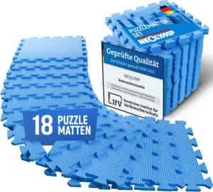 NEOLYMP Bodenmatte Robuste Bodenschutzmatte - Fitness - Schutzmatte Boden - Fitnessmatte (18 Puzzlestücke inkl. Randteile, 18 Schutzmatten Boden inklusive Randstücke - Puzzletechnik Sportmatte), Schützt Fußboden, EVA Matte, Studioqualität, Anti-Rutsch