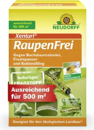 Neudorff Insektenspray Xentari Raupenfrei, 25 g, Wirksames Spritzmittel, biologisch Buchsbaumzünsler bekämpfen