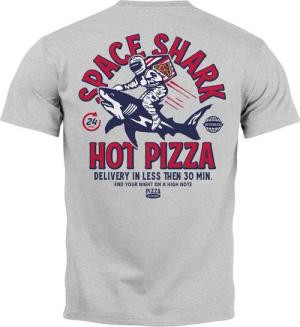 Neverless Print-Shirt Herren T-Shirt Backprint Rückendruck Schriftzug Hot Pizza Space Shark mit Print
