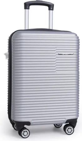 NEWCOM Hartschalen-Trolley Hartschalenkoffer / ABS Reisekoffer / Leichter Rollkoffer, 4 Rollen, 20'' 55cm Handgepäck, Silber, Zahlenschloss und Teleskopgriff