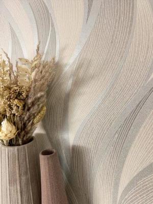 Newroom Vliestapete Faria Beige Tapete Streifentapete Wellen,Linien,Struktur, Beige Tapete Streifen Wellen - Wellenmuster Metallic Grau Modern 3D Optik Linien Struktur für Wohnzimmer Schlafzimmer Küche, Wellenmuster