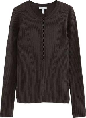 Next Strickpullover Gerippter Henley-Pullover aus 100 % Merinowolle (1-tlg)