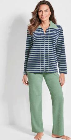 Nicki-Hausanzug - salbei / marine / geringelt - Gr. 50 von Goldner Fashion