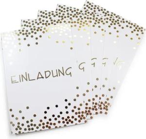 nikima Einladungskarten 10 Klapp-Einladungskarten Punkte Gold inkl. 10 weißen Briefumschlägen
