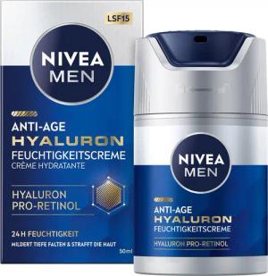 Nivea Men Anti-Aging-Creme ANTI-AGE HYALURON Feuchtigkeitspflege, LSF 15, mildert tiefe Falten, vegan.