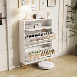 NMCXXO Schuhschrank Schuhregal weiß mit goldenen Akzenten, 3 Fächer
