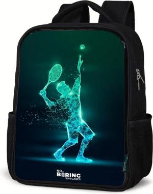 NoBoringSuitcases.com© Rucksack Digitaler Tennisspieler im futuristischen Stil, Kinderrucksack Schwarz, Schulrucksack, Freizeitrucksack Jungen Mädchen