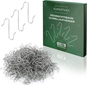 Nordstern Christbaumschmuck Schnellaufhänger Doppelhaken 300er Pack für Christbaumkugeln, rostfrei
