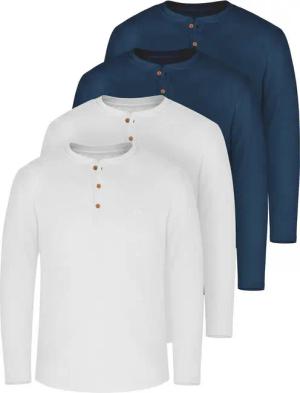 normani Langarmshirt 4er Set Herren Langarm Shirts aus Bio-Baumwolle Basic Henley Shirt für Männer GOTS-zertifiziert