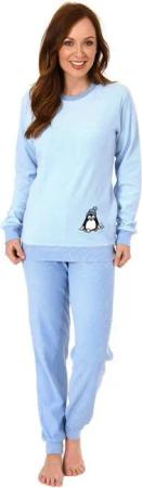 Normann Pyjama Damen Frottee Pyjama langarm mit Bündchen und süßem Pinguin Motiv