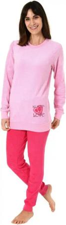 Normann Pyjama Damen Frottee Pyjama langarm Schlafanzug mit Bündchen und Herz Motiv