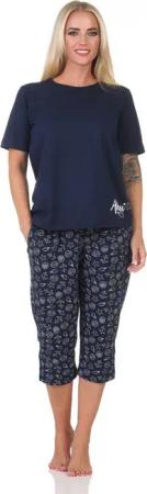 Normann Pyjama Damen kurzarm Capri Schlafanzug in maritimer Optik -auch in Übergröße