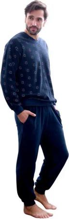 Normann Pyjama Herren Frottee Pyjama lang mit Bündchen - auch in Übergrößen