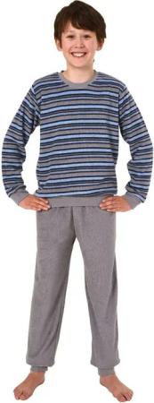 Normann Pyjama Jungen Frottee Schlafanzug langarm mit Bündchen Oberteil gestreift