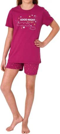 Normann Pyjama Mädchen Shorty Pyjama kurzarm mit Sternchen-Design und Front-Print