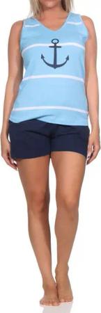 Normann Pyjama Maritimer ärmelloser Damen Shorty Schlafanzug mit Leuchturm Motiv