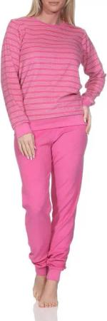 Normann Pyjama Normann Damen Frottee Schlafanzug in Streifenoptik –auch in Übergröße