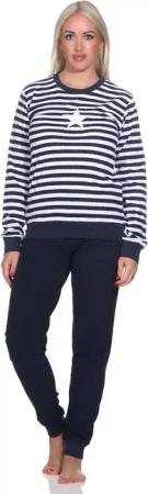 Normann Pyjama Normann Damen Frottee Schlafanzug lang mit Bündchen in Sterne Optik