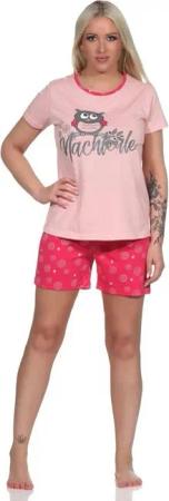 Normann Pyjama Süßer Damen Shorty Schlafanzug kurzarm mit Eulen-Motiv und Punkten
