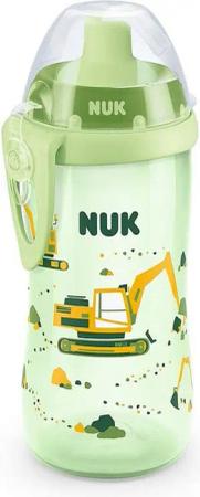 NUK Babyflasche NUK Flexi Cup Trinklernflasche mit Trinkhalm, 300ml, Bagger (grün)