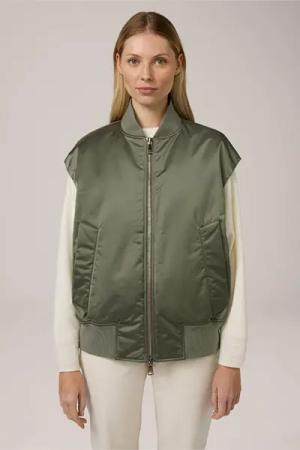 Nylon-Blouson-Weste mit Strick-Bündchen in Salbeigrün