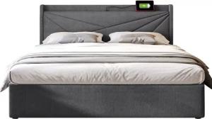 OKWISH Polsterbett Stauraumbett (180x200 mit lattenrost, Ohne Matratze), Massivholz Stauraumbett mit USB/Typ-C Ladeanschluss