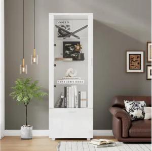 OKWISH Vitrine Weiß Hochglanzvitrinen 50x40x160 cm mit Acryltür und LED-Beleuchtung (Packung, 1-St., mit 5 Fachböden Acryl-Vitrine) Vitrinen für Sammlerstücke, Parfümschränke, Bücherregale