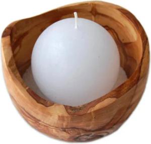 Olivenholz-erleben Kugelkerze 2er Set Kugelkerze PALLA mit Rundschale aus Olivenholz (Set, 3-tlg), Jede Schale ein Unikat, inklusive Kugelkerze und Dekosand