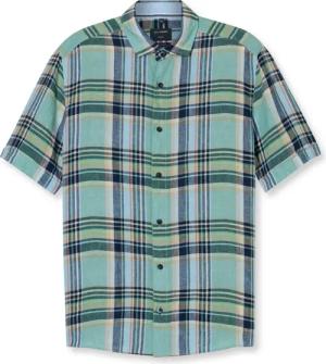 OLYMP Casual, Leinenhemd, regular fit, Grün, Karo, Kurzarm, Kent, S