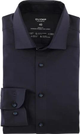 OLYMP Level Five 24/Seven, atmungsaktives Stretch Hemd aus Jersey, body fit, Blau, Extra langer Arm, Kent, 39
