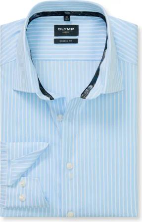 OLYMP Luxor, bügelfreies Business Hemd, modern fit, Blau, Streifen, Kent, 37