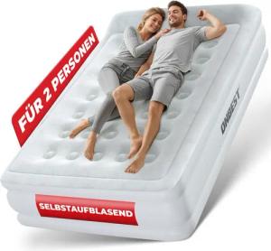 Onbest Luftbett mit elektrischer Luftpumpe und Kissen, 250 kg, 2 Personen, wasserabweisend, selbstaufblasend, 0,6 mm