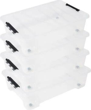 ONDIS24 Aufbewahrungsbox Unterbettbox Jolly Rollbox mit Deckel 25/35L Spielzeugkiste (4 St), transparent, stapel,- und nestbar