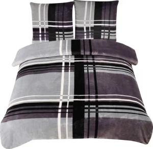 One Home Bettwäsche Winter Cashmere Touch Adzo, Fleece, 3 teilig, gestreift grafisch, flauschig warmes Teddy Plüsch Doppelbett
