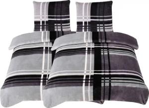 One Home Bettwäsche Winter Cashmere Touch Adzo, Fleece, 4 teilig, gestreift grafisch, flauschig warmes Teddy Plüsch Normalgröße
