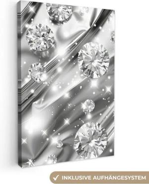 OneMillionCanvasses® Leinwandbild Abstrakt - Diamant - Luxus - Modern - Silber, Fotodruck (1 St), Leinwand Canvas Wandbild, Wanddekoration 20x30 cm