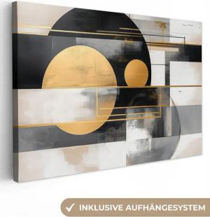 OneMillionCanvasses® Leinwandbild Abstrakt - Gold - Silber - Formen - Ästhetisch - Modern, Fotodruck (1 St), Leinwand Bilder Klein, Wand Dekoration Aesthetic 30x20 cm