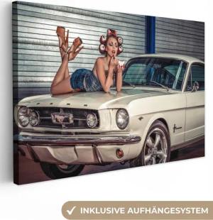 OneMillionCanvasses® Leinwandbild Auto - Oldtimer - Frau, Fotodruck (1 St), Leinwand Bilder Klein, Wand Dekoration Aesthetic 30x20 cm