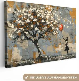 OneMillionCanvasses® Leinwandbild Baum - Graffiti - Banksy-Stil - Balloon Girl, Fotodruck (1 St), Leinwand Bilder Klein, Wand Dekoration Aesthetic 30x20 cm