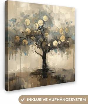 OneMillionCanvasses® Leinwandbild Beige - Abstrakt - Baum - Gold, Fotodruck (1 St), Wandbild, Deko Schlafzimmer Wohnzimmer Flur 20x20 cm