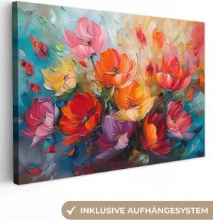 OneMillionCanvasses® Leinwandbild Blumen - Bunt - Malerei - Abstrakt - Kunst, Fotodruck (1 St), Leinwand Bilder Klein, Wand Dekoration Aesthetic 30x20 cm
