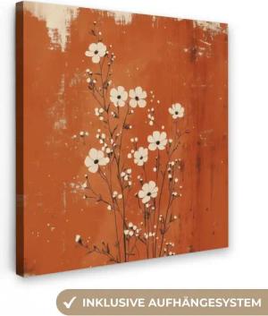 OneMillionCanvasses® Leinwandbild Blumen - Weiß - Dezent - Rostfarbe, Fotodruck (1 St), Wandbild, Deko Schlafzimmer Wohnzimmer Flur 20x20 cm