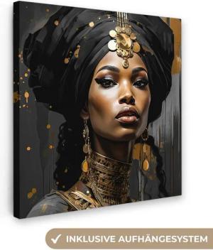 OneMillionCanvasses® Leinwandbild Frau - Gold - Schwarz - Luxus - Porträt, Fotodruck (1 St), Wandbild, Deko Schlafzimmer Wohnzimmer Flur 20x20 cm