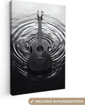 OneMillionCanvasses® Leinwandbild Gitarre - Holz - Wasser, Fotodruck (1 St), Leinwand Canvas Wandbild, Wanddekoration 20x30 cm