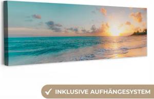 OneMillionCanvasses® Leinwandbild Panorama Sonnenuntergang - Strand - Meer - Sommer - Blau, Fotodruck (1 St), Wandbild, Deko Schlafzimmer Wohnzimmer Flur 60x20 cm