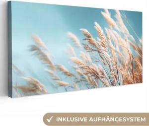 OneMillionCanvasses® Leinwandbild Panorama Ziergras - Wind - Hellbraun, Fotodruck (1 St), Wandbild, Deko Schlafzimmer Wohnzimmer Flur 40x20 cm