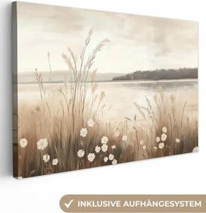 OneMillionCanvasses® Leinwandbild See - Wasser - Natur - Beige, Fotodruck (1 St), Leinwand Bilder Klein, Wand Dekoration Aesthetic 30x20 cm