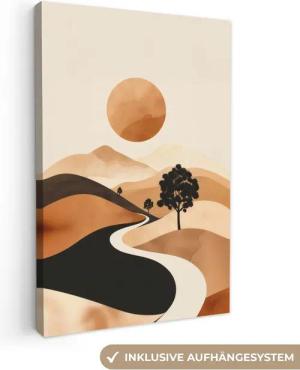 OneMillionCanvasses® Leinwandbild Sonne - Hügel - Baum - Abstrakt, Fotodruck (1 St), Leinwand Canvas Wandbild, Wanddekoration 20x30 cm