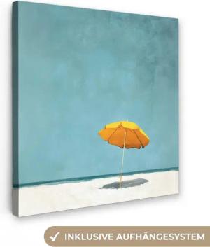OneMillionCanvasses® Leinwandbild Sonnenschirm - Gelb - Strand - Meer, Fotodruck (1 St), Wandbild, Deko Schlafzimmer Wohnzimmer Flur 20x20 cm